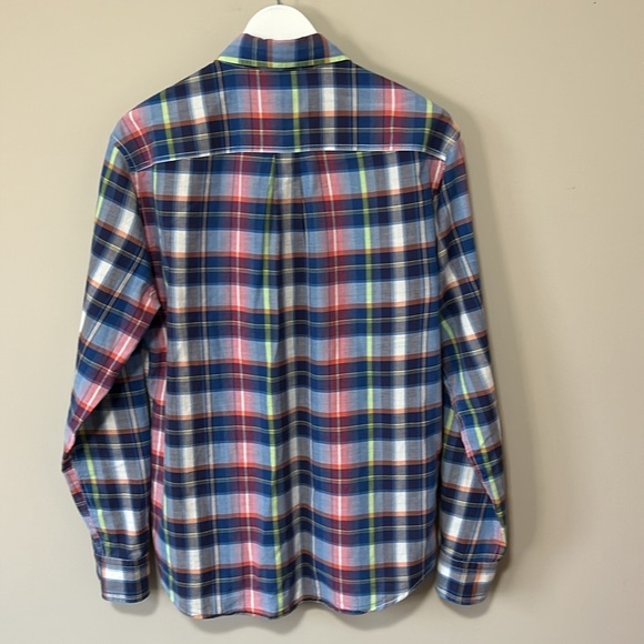 Johnnie O Ethan Hangin Out Button Front Plaid Cotton Shirt Wake Blue Size M - Picture 7 of 12